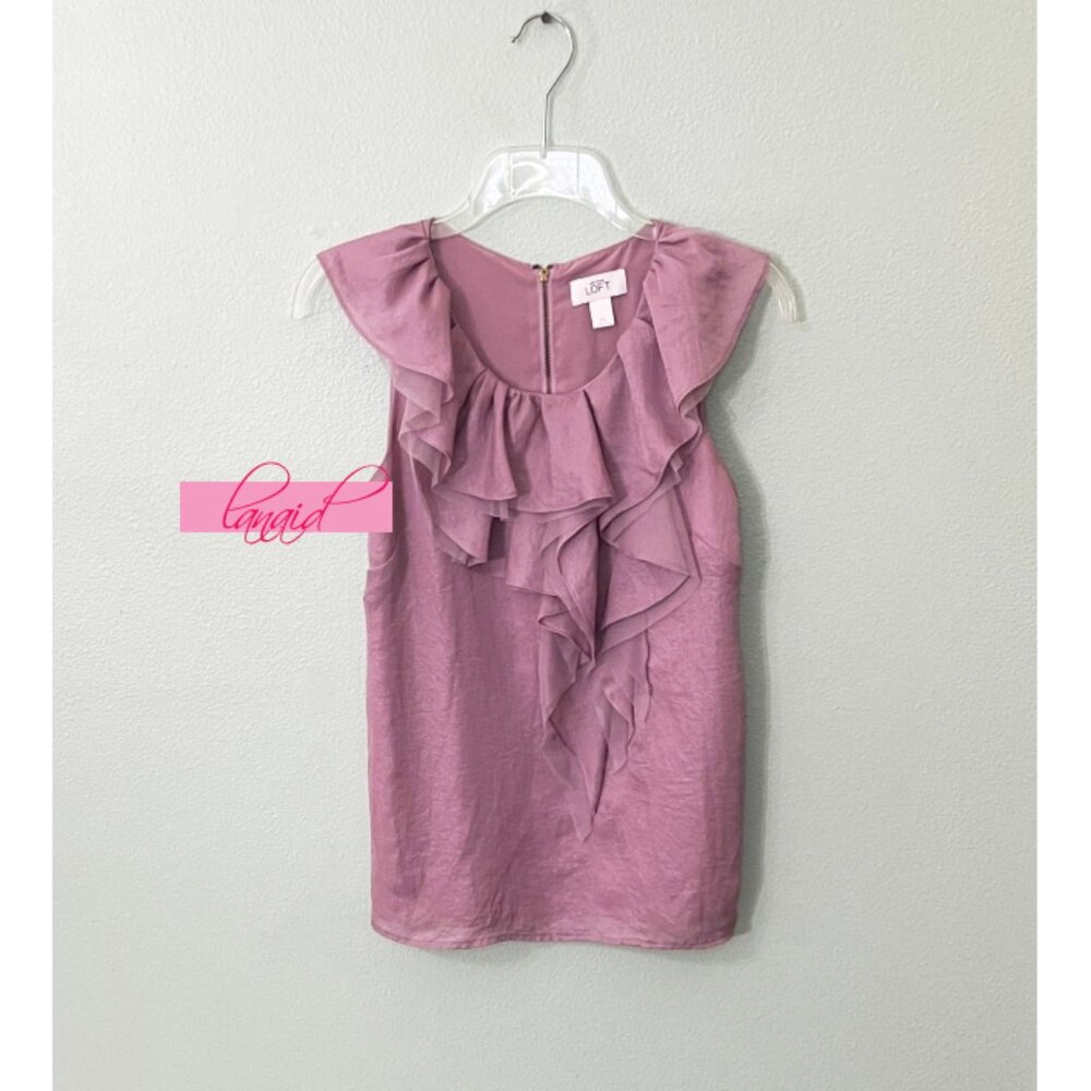 Ann Taylor Shimmery Lilac Mesh Ruffles Sleeveless Shiny Sparkly Tank Blouse XS